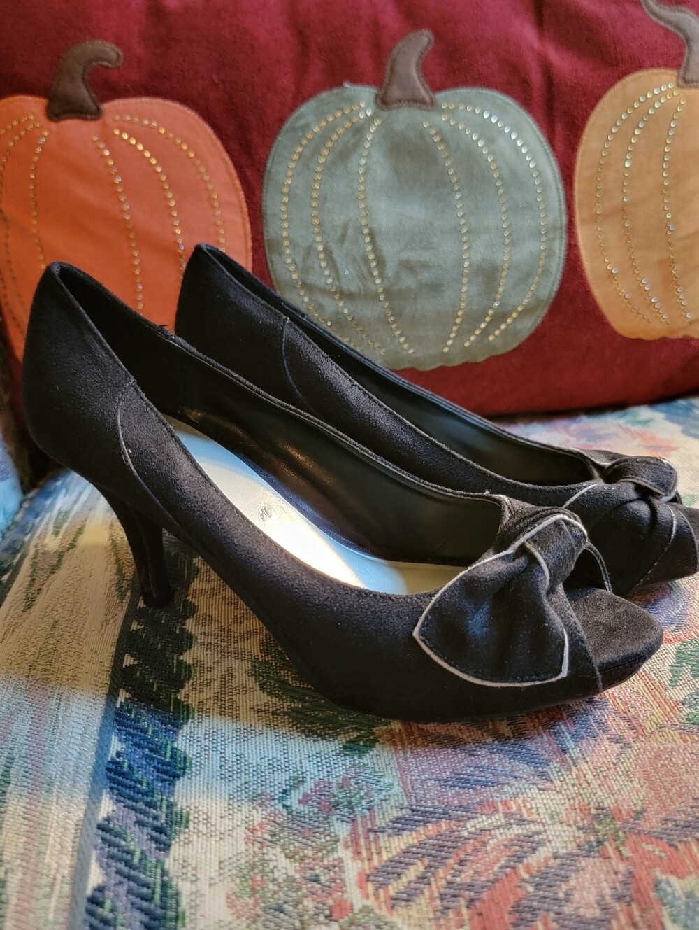 XAppeal Black Bow Peep-Toe Pumps - Women